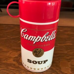 Campbells soup thermos with cup lid to drink from
